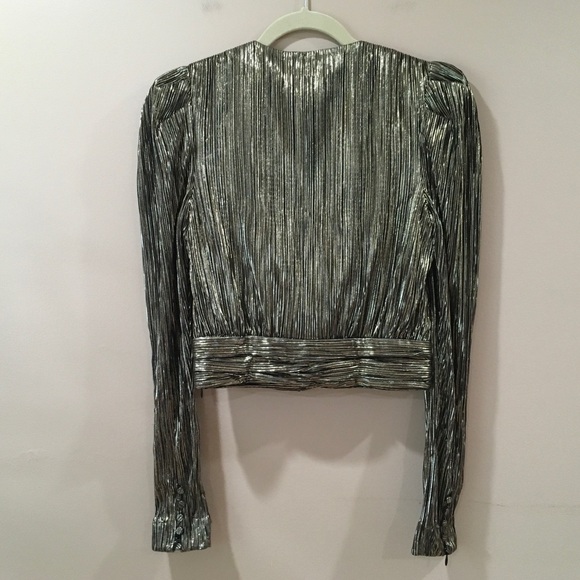 New Re/done top Womens Size Xs/S 90s upcycled crop Half Zip gold Black metallic - Picture 3 of 8